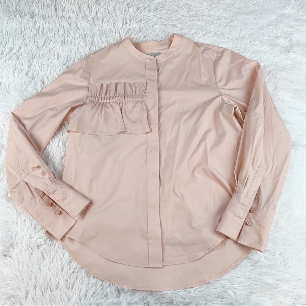 Grey Jason Wu Long Sleeve Ruffle Button Up Shirt … - image 2